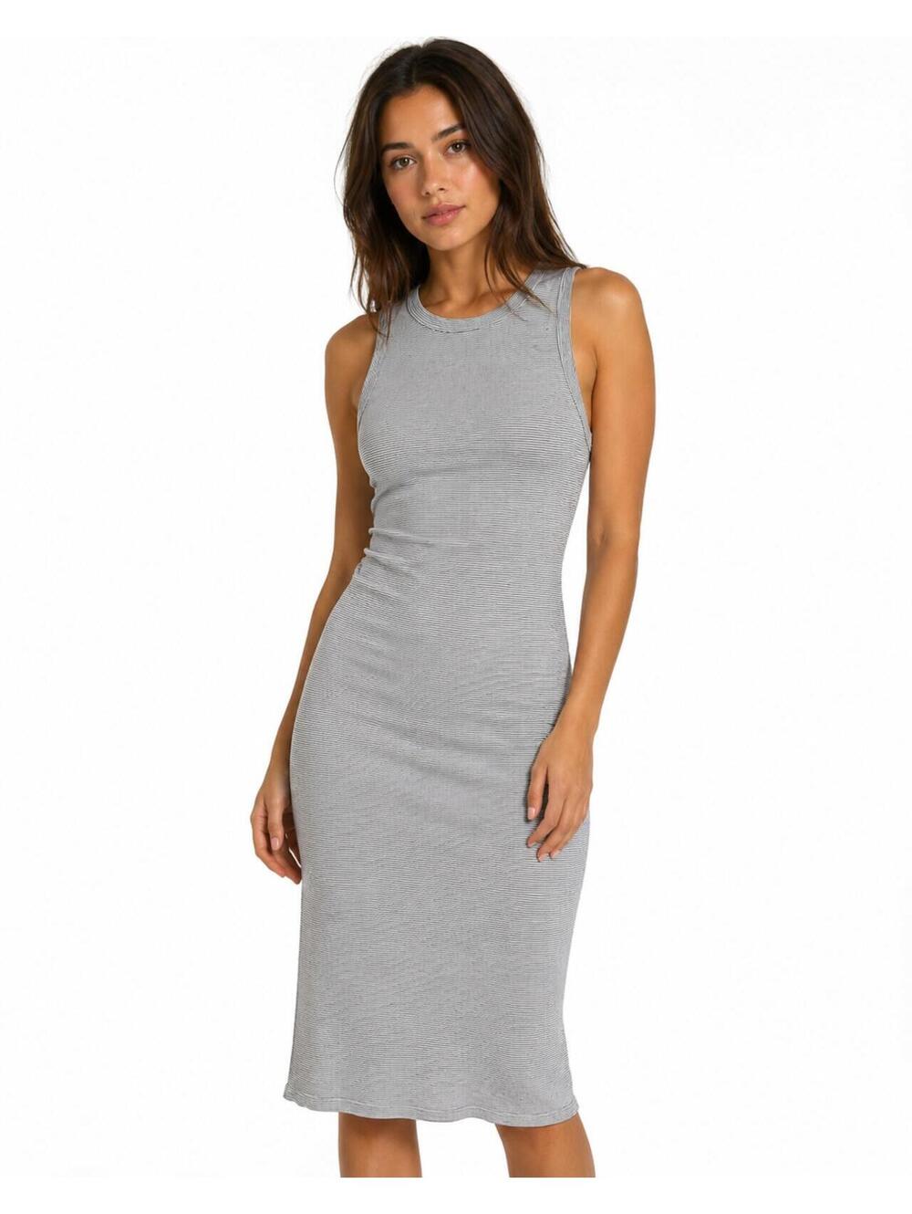 Zara Trafaluc Ribbed Striped Dress High Neck Sleeveless 90s Minimalist Tank Sz S